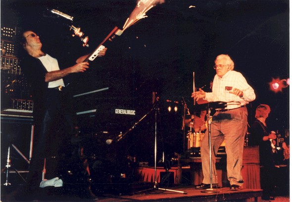 Keith and Bob, performing together at NAMM , Keith on the ribbon controller, Bob with the theremin